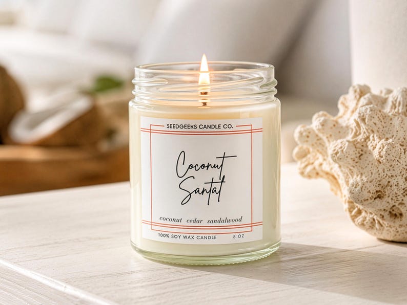Vela de cera de soja / 237 ml Vela botánica vertida a mano, elige tu aroma, fragancias de temporada, regalo Coconut Santal