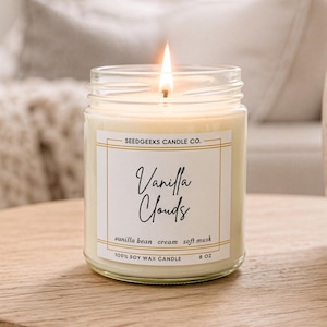 Vela de cera de soja / 237 ml Vela botánica vertida a mano, elige tu aroma, fragancias de temporada, regalo Vanilla Clouds