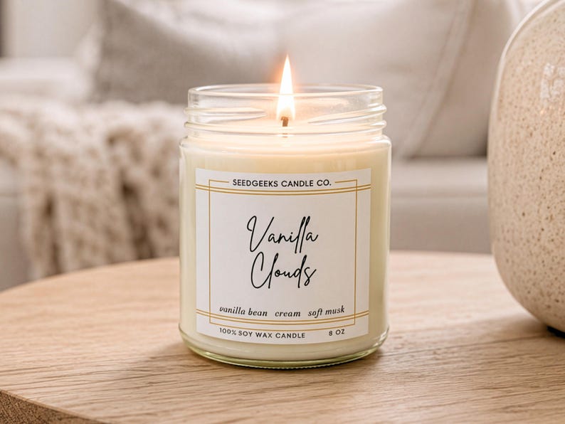 Vela de cera de soja / 237 ml Vela botánica vertida a mano, elige tu aroma, fragancias de temporada, regalo Vanilla Clouds