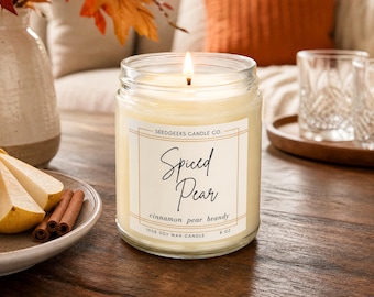 Spiced Pear Soy Wax Candle | Fall, Winter, Holiday, Apple Cider, Brandy, Hand-Poured