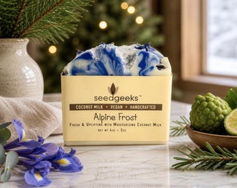 Jabón Alpine Frost / Hecho a mano, casero, natural, de invierno, con leche de coco y karité, aroma fresco de invierno.