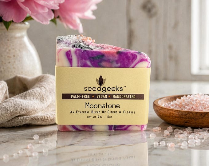 Moonstone Handmade Soap | Citrus Floral Scent, Unicorn-Inspired Pink & Purple Palm-Free Cold Process