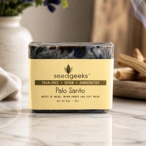 Palo Santo Handmade Soap - Woodsy Amber Musk, Natural, Unisex Earthy Luxury, Cozy Bath Bar