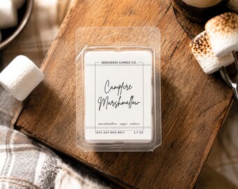 Campfire Marshmallow Soy Wax Melts | 2.7oz Cubes, Strong Scented, Cozy Fall, Smoky Vanilla, Autumn