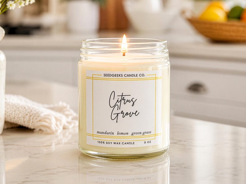 Vela de cera de soja / 237 ml Vela botánica vertida a mano, elige tu aroma, fragancias de temporada, regalo Citrus Grove