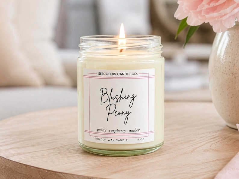 Vela de cera de soja / 237 ml Vela botánica vertida a mano, elige tu aroma, fragancias de temporada, regalo Blushing Peony