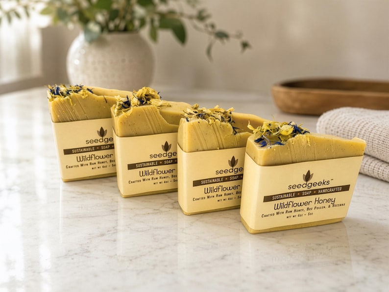 Wildflower Honey Soap - Handmade, Natural, Cold Process, Beeswax, Bee Pollen, Honey, Luxurious Floral Scent image 6