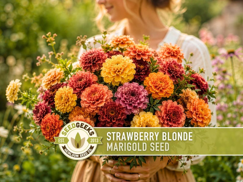 Strawberry Blonde Marigold Seeds | Peach Pink Yellow, Annual, Heat Tolerant | Tagetes patula imagem 5