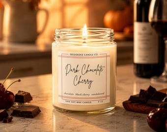 Dark Chocolate Cherry Soy Wax Candle | 8 oz Fall, Cozy, Decadent, Merlot, Cocoa, Autumn, Halloween