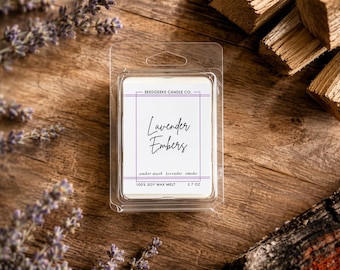 Lavender Embers Soy Wax Melts | 2.7oz Cubes, Strong Scented, Fall, Cozy, Autumn, Halloween, Earthy