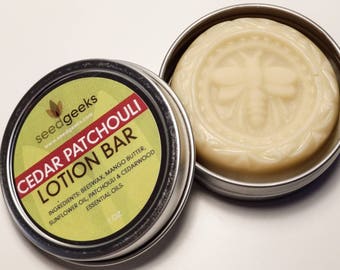 Cedar Patchouli Lotion Bar - Solid Lotion Bar, Body Butter Bar, with Mango Butter, Beeswax, & Sunflower Oil