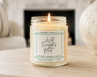 Wild Eucalyptus Mint Soy Wax Candle | 8 oz Scented Botanical Candle, Spa Scent, Earthy Unisex