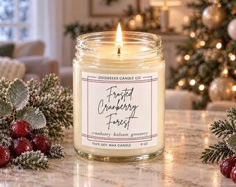 Frosted Cranberry Forest Soy Candle | Pick 4 or 8 oz, Cranberry Woods Holiday Scent