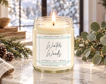 Winter Woods Soy Candle | Pick 4 or 8 oz, Pine Eucalyptus Lavender Holiday Scent