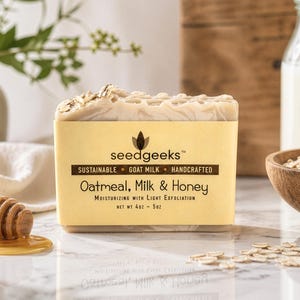 Oatmeal, Milk & Honey Soap - Handcrafted Goat Milk Bar, All Natural, Homemade, Cold Process image 1