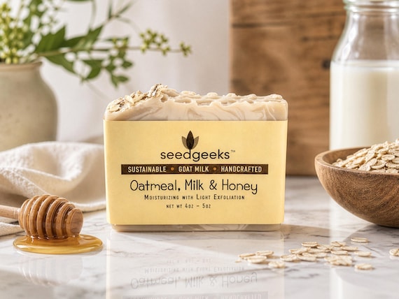 Oatmeal, Milk & Honey Soap - Handcrafted Goat Milk Bar, All Natural, Homemade, Cold Process
