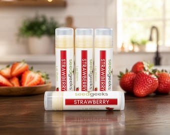 Strawberry  Lip Balm - Natural Chapstick, Lip Gloss, Flavored, Beeswax, Organic