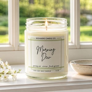 Vela de cera de soja / 237 ml Vela botánica vertida a mano, elige tu aroma, fragancias de temporada, regalo Morning Dew