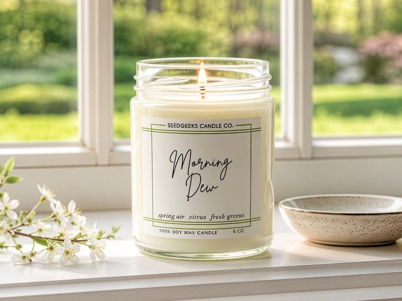 Vela de cera de soja / 237 ml Vela botánica vertida a mano, elige tu aroma, fragancias de temporada, regalo Morning Dew