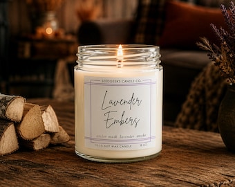 Lavender Embers Soy Wax Candle | Fall, Cozy, Gothic, Halloween, Earthy, Herbal, Sage Cedar Smoke