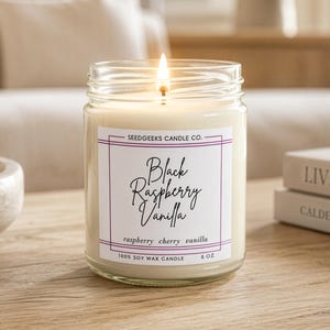 Vela de cera de soja / 237 ml Vela botánica vertida a mano, elige tu aroma, fragancias de temporada, regalo Black Rasp Vanilla