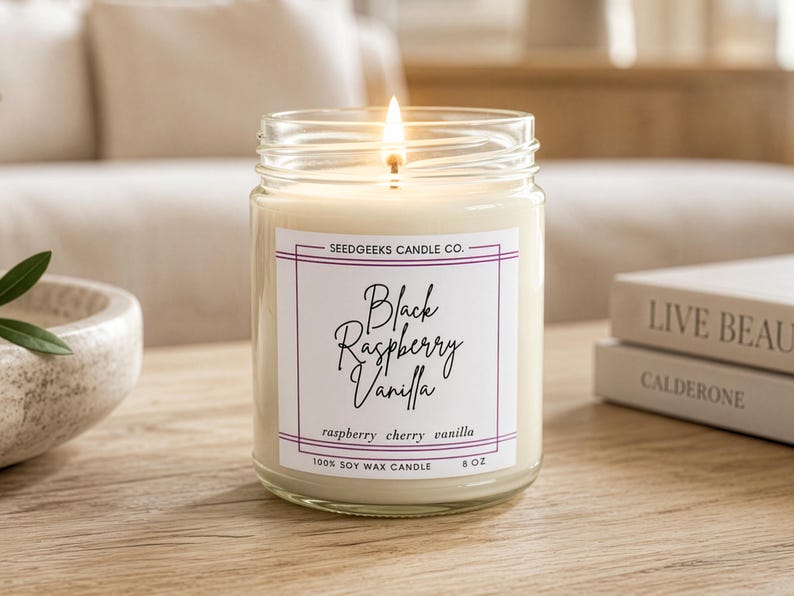 Vela de cera de soja / 237 ml Vela botánica vertida a mano, elige tu aroma, fragancias de temporada, regalo Black Rasp Vanilla