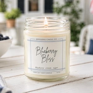 Vela de cera de soja / 237 ml Vela botánica vertida a mano, elige tu aroma, fragancias de temporada, regalo Blueberry Bliss