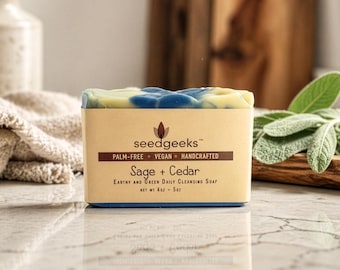 Sage + Cedar Handmade Soap - Earthy Natural Cleansing Bar, Unisex, Grounding Woodsy Scent, Sensitive Skin