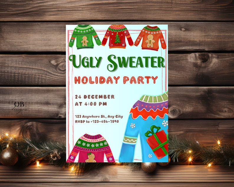 Christmas Party Invite Ugly Sweater Invite Holiday Party Invite