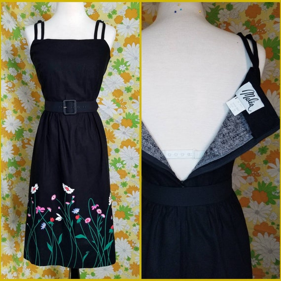 1970s Malia Floral Dress | Black Dress | Malia | … - image 1