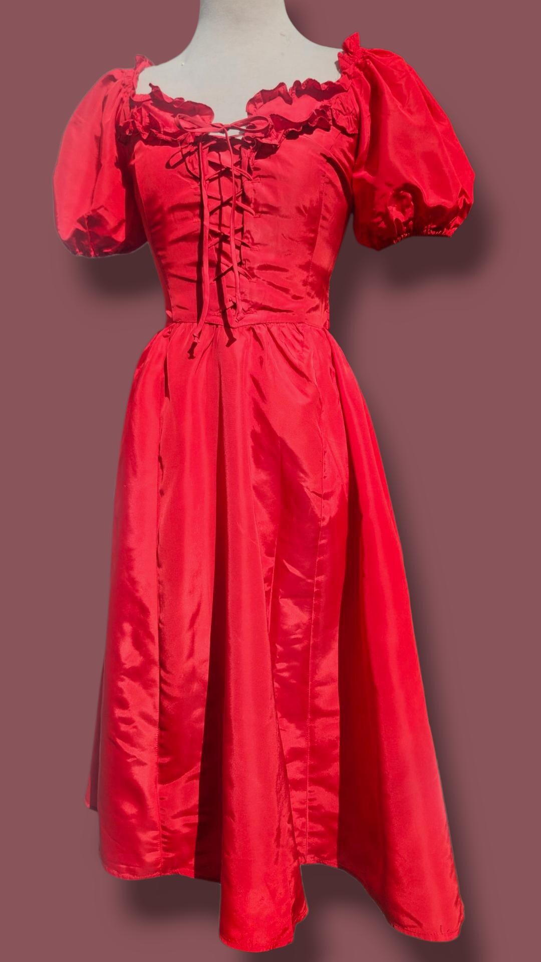 1980s Jessica Mcclintock Gunne Sax Red Taffeta Corset Front Dress - Etsy