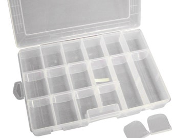 Medium Adjustable 18 Compartment Box - Craft/Hobby Organiser Case for Beads/Findings/Sewing/Embroidery/Parts Storage