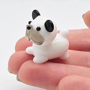 Little Glass Pug Dog - Cute Handmade Glass Animal - Miniature Figurine Gift - Small Novelty Desk Trinket Ornament