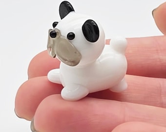 Little Glass Pug Dog - Cute Handmade Glass Animal - Miniature Figurine Gift - Small Novelty Desk Trinket Ornament