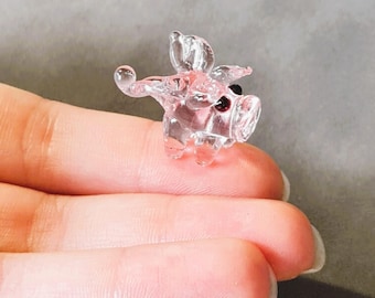Mini One Inch Glass Flying Pig - Gift for Passing! - Cute Little Handmade Glass Animal - Miniature Art Figurine - Funny Tiny Desk Ornament