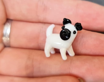 Mini One Inch Glass Pug Dog - Cute Little Handmade Glass Animal - Miniature Figurine Gift for Puppy Lovers - Small Novelty Figure Trinket