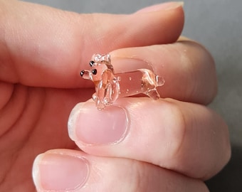 Mini One Inch Glass Dachshund - Cute Little Handmade Glass Animal Sausage Dog - Miniature Figurine Gift for Pet Lovers - Small Ornament