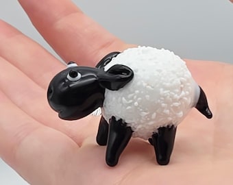 Glass Sheep Figurine - Small Handmade Glass Art Animal Gift - Little Novelty Figure Trinket