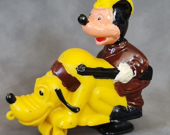 Vintage 1950s Mickey Mouse and Pluto Hunting Ramp Walker - Marx Toys - Collectible Plastic Walking Toy - Hong Kong Walt Disney