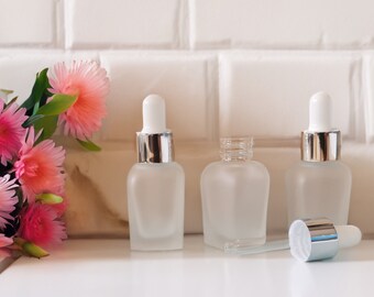 15ml Square Frosted Glass Bottle with Dropper Pipette Silver - Perfume/Aromatherapy/Fragrances/Massage/Blends/Essential Oils - Good Quality
