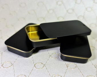 Small Black/Gold 15ml Rectangular Tin with Sliding Lid - Lip Balm/Gifts/Sweets/Mints/Favour/Pill Box/Travel Container - Cute Pocket Size edc