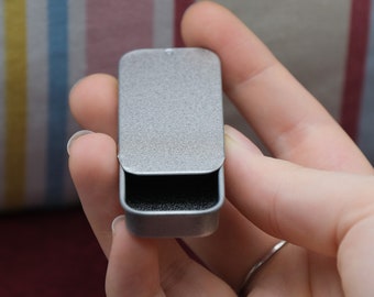 1 x Mini 10ml Rectangular Tin - Sliding Lid - Pill Box/Lip Balm/Sweets/Candy/Mints Storage - Small Pocket Size - Tiny Slide Top Case - edc