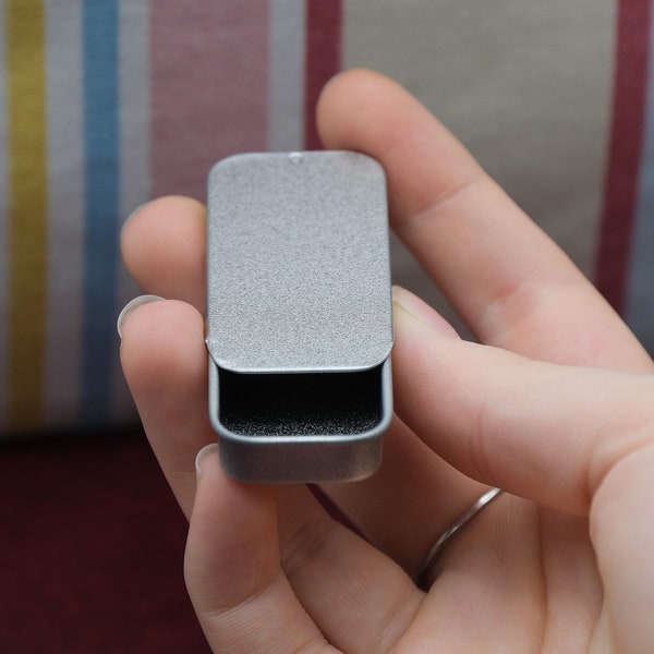 1 x Mini 10ml Rectangular Tin - Sliding Lid - Pill Box/Lip Balm/Sweets/Candy/Mints Storage - Small Pocket Size - Tiny Slide Top Case - edc