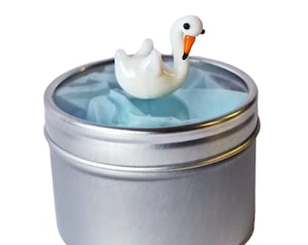 Mini Glass Swan in Gift Tin - Cute Little Handmade Glass Animal - Miniature Figurine for Bird Lovers - Small Decoration Novelty Art Ornament