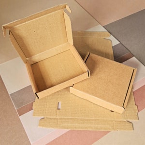 Mini Postal Box - Brown Cardboard - Mailing Large Letter Size for Letterbox - 101 x 101 x 20 mm - Small Slim Mailer Boxes - Gift Cartons