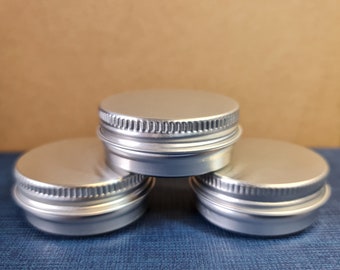 Small 15ml Round Aluminium Tin Screw Lid - 42mm x 18mm - Gift/Favour Box - Lip Balm/Pills/Sweets/Small Parts - Pocket Size Pot - Silver Jar