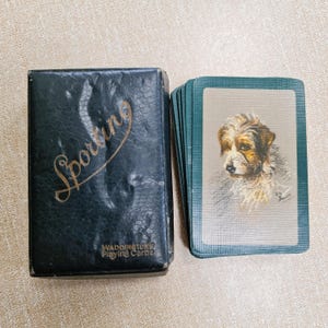 Cartes à jouer vintage Sporting Waddingtons - Chien Terrier au dos - Jeu de cartes - En boîte - Ensemble complet