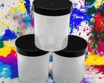 6 x 250ml 8oz Plastic Craft Jars - Screw Lid - Refillable Pots - Paint/Slime/Beads/Food/Art/Storage Containers - Tubs - Clear Black Cap