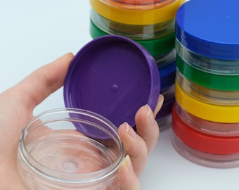 50ml Clear Jars - Choose Lid Colour and Pack Size - Cosmetic/Cream/Slime/Beads/Craft Pots - Storage Containers - Recyclable PET Plastic 50g