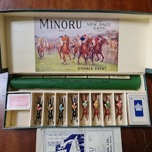 Vintage Minoru Double Event Horse Racing Game - The New Race Game by John Jaques & Son London - Boxed - Tabletop Game - Early 20th Century